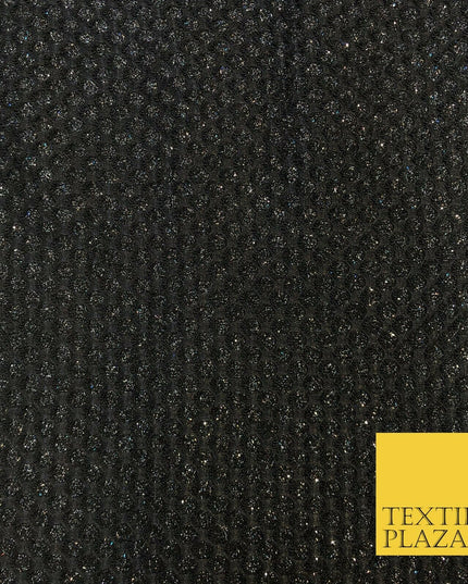 BLACK Glitter Foil Satin Bonded Oval Lace Party Dancewear Dress Fabric 1232