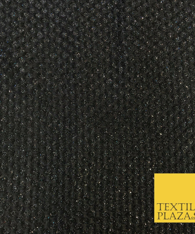 BLACK Glitter Foil Satin Bonded Oval Lace Party Dancewear Dress Fabric 1232