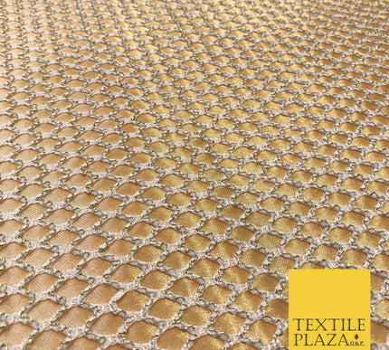 WHITE & GOLD Satin Bonded Large Hexagon Lace Dancewear Dress Fabric 1245