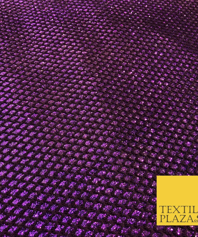 PURPLE Glitter Foil Satin Bonded Oval Lace Party Dancewear Dress Fabric 1230
