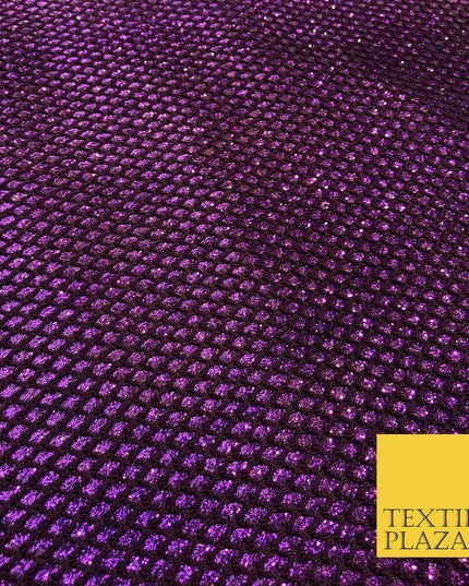 PURPLE Glitter Foil Satin Bonded Oval Lace Party Dancewear Dress Fabric 1230
