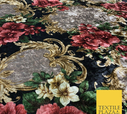 Various Floral Stripe Optical Blossom Printed Soft Stretch Velvet Dress Fabric