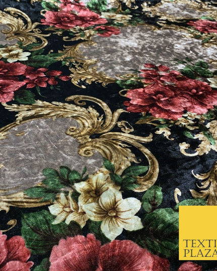 Various Floral Stripe Optical Blossom Printed Soft Stretch Velvet Dress Fabric