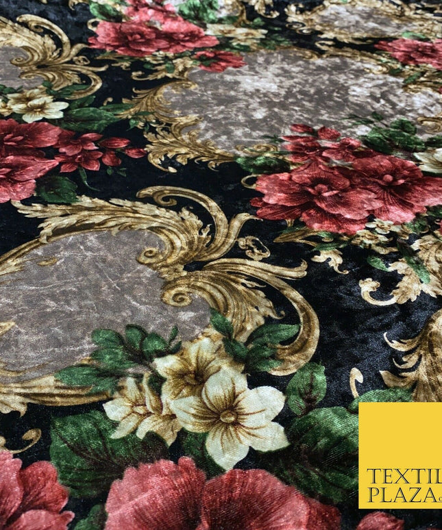 Various Floral Stripe Optical Blossom Printed Soft Stretch Velvet Dress Fabric