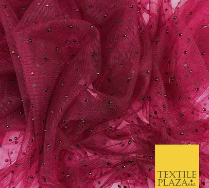 DEEP CHERRY Diamonte Multi Stone Mesh Net Fabric Bridal Sheer Craft Dress 1439