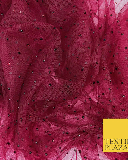 DEEP CHERRY Diamonte Multi Stone Mesh Net Fabric Bridal Sheer Craft Dress 1439