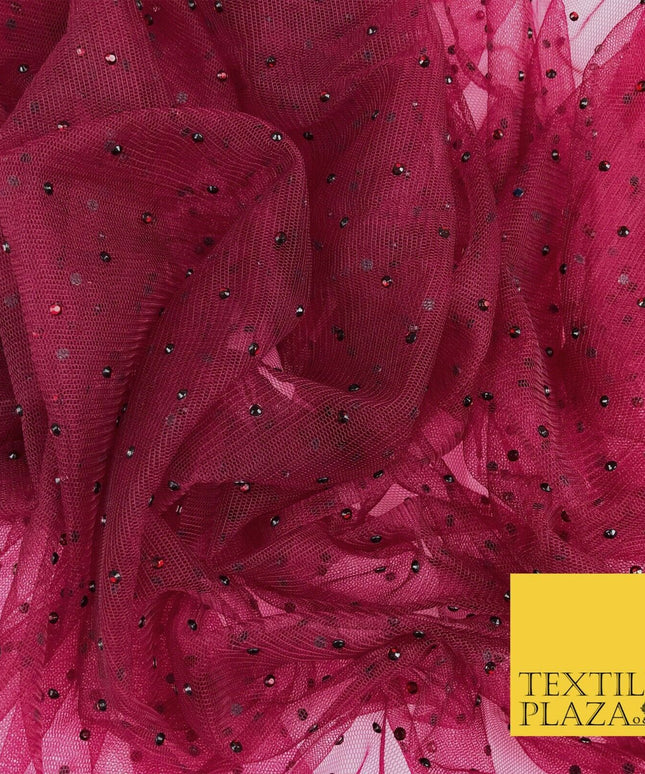 DEEP CHERRY Diamonte Multi Stone Mesh Net Fabric Bridal Sheer Craft Dress 1439