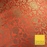 Luxury Rust Orange Indian Ornamental Brocade Banarsi Metallic Faux Silk - LC414