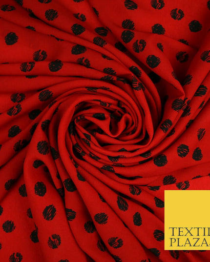 Deep Red 1.5cm Black Patterned Spot Polka Dot Textured Crepe Dress Fabric 2129