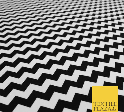 BLACK WHITE Zig Zag Wacky Illusion Print CANVAS Fabric Craft Dress Bags 1637