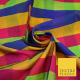 High Quality Bright Vibrant 4 Colour Check Faux Taffeta India Silk Dress Fabric