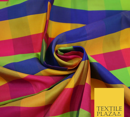 High Quality Bright Vibrant 4 Colour Check Faux Taffeta India Silk Dress Fabric