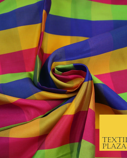High Quality Bright Vibrant 4 Colour Check Faux Taffeta India Silk Dress Fabric