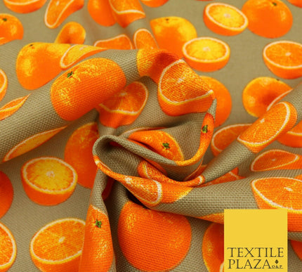 Warm Grey Fruity ORANGES 100% COTTON CANVAS Soft Fabric Craft Dress Bags 1639