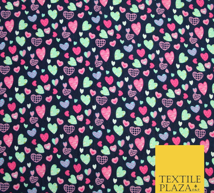 Small Cute Heart Love Valentine Rainbow Printed Crepe Polyester Dress Fabric 58"
