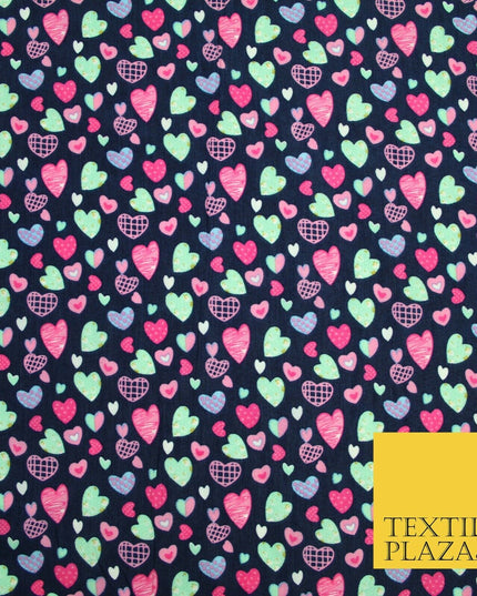 Small Cute Heart Love Valentine Rainbow Printed Crepe Polyester Dress Fabric 58"