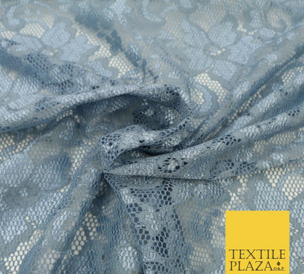 Dusty Blue Flower Satin Weave Shimmer Lace Fabric Trendy Dress Fashion 1726