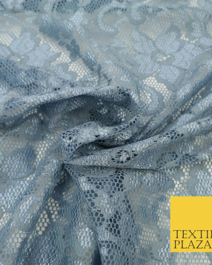 Dusty Blue Flower Satin Weave Shimmer Lace Fabric Trendy Dress Fashion 1726