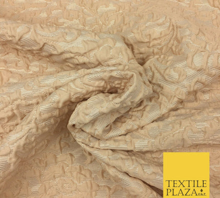 PALE PEACH Ornate Floral 3D Bubble Brocade Dress Fabric Metallic Fancy 1366