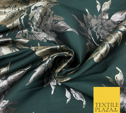 Luxury DEEP GREEN Large Floral Metallic Jacquard Fabric Waistcoats Jackets 1355
