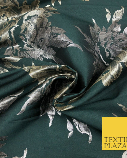 Luxury DEEP GREEN Large Floral Metallic Jacquard Fabric Waistcoats Jackets 1355