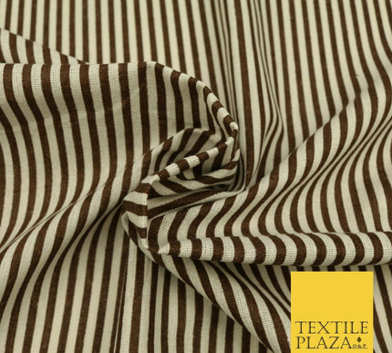 Brown Pinstriped Printed POLYCOTTON CANVAS Dress Fabric Craft Bags 60" Wide 1643