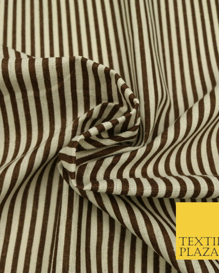 Brown Pinstriped Printed POLYCOTTON CANVAS Dress Fabric Craft Bags 60" Wide 1643