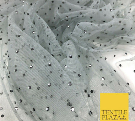 STORM GREY Diamonte Multi Stone Mesh Net Fabric Bridal Sheer Craft Dress 1442
