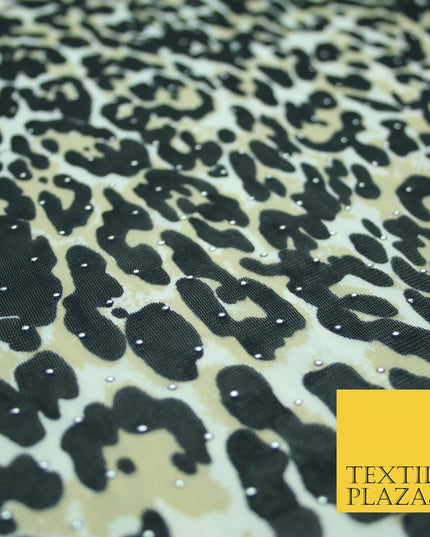 4 Way Stretch Cheetah Print Metallic Dot Jersey Power Net Mesh Dress Fabric 2420