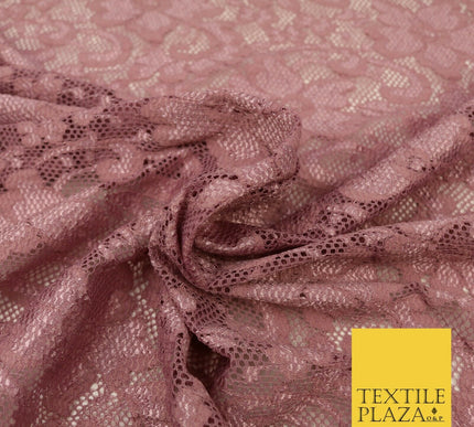 Dusty Pink Mauve Flower Satin Weave Lace Fabric Trendy Dress Fashion 1725