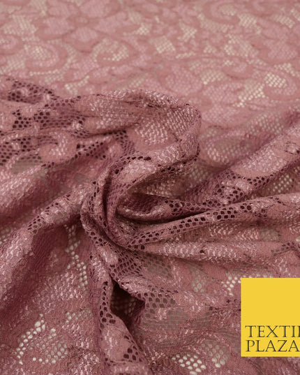 Dusty Pink Mauve Flower Satin Weave Lace Fabric Trendy Dress Fashion 1725