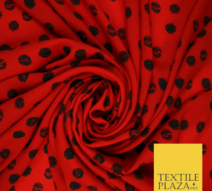 Deep Red 1.5cm Black Patterned Spot Polka Dot Textured Crepe Dress Fabric 2129