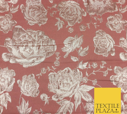 DUSTY PINK Luxury Floral Rose Textured Brocade Dress Fabric Metallic Fancy 1360