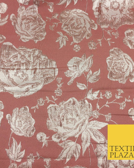 DUSTY PINK Luxury Floral Rose Textured Brocade Dress Fabric Metallic Fancy 1360