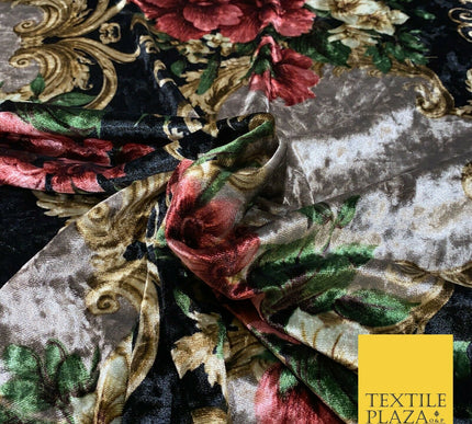 Various Floral Stripe Optical Blossom Printed Soft Stretch Velvet Dress Fabric