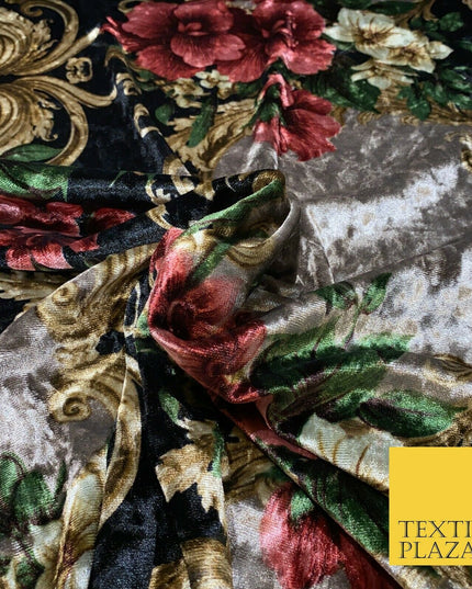 Various Floral Stripe Optical Blossom Printed Soft Stretch Velvet Dress Fabric