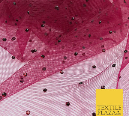 DEEP CHERRY Diamonte Multi Stone Mesh Net Fabric Bridal Sheer Craft Dress 1439