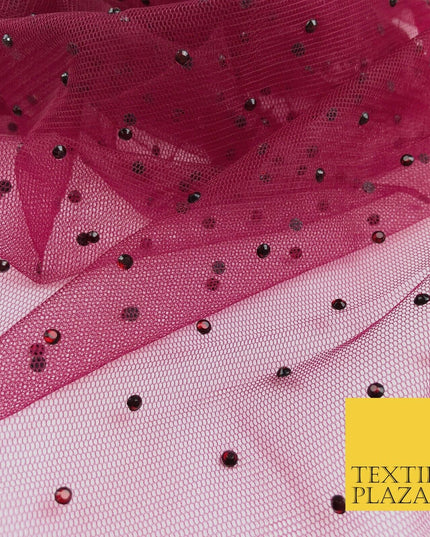 DEEP CHERRY Diamonte Multi Stone Mesh Net Fabric Bridal Sheer Craft Dress 1439