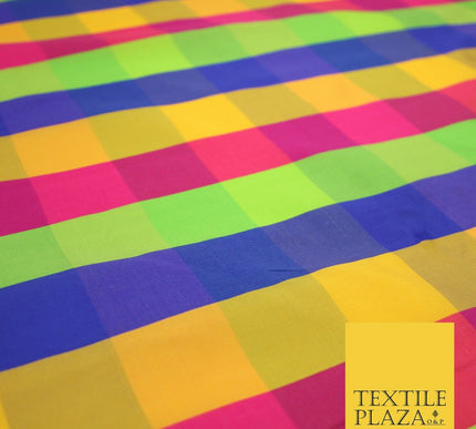High Quality Bright Vibrant 4 Colour Check Faux Taffeta India Silk Dress Fabric
