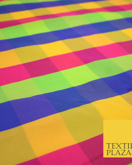 High Quality Bright Vibrant 4 Colour Check Faux Taffeta India Silk Dress Fabric