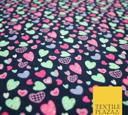 Small Cute Heart Love Valentine Rainbow Printed Crepe Polyester Dress Fabric 58"