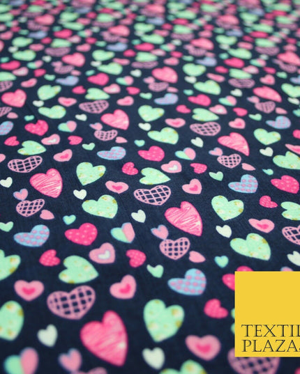 Small Cute Heart Love Valentine Rainbow Printed Crepe Polyester Dress Fabric 58"