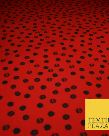 Deep Red 1.5cm Black Patterned Spot Polka Dot Textured Crepe Dress Fabric 2129