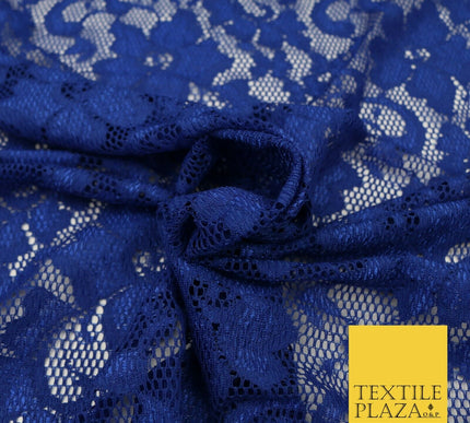 Royal Blue Flower Satin Weave Shimmer Lace Fabric Trendy Dress Fashion 1727