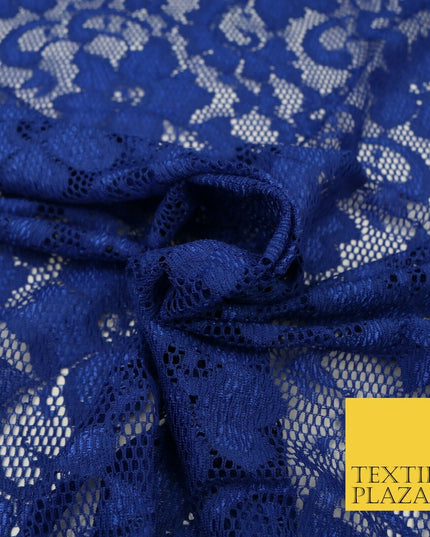 Royal Blue Flower Satin Weave Shimmer Lace Fabric Trendy Dress Fashion 1727