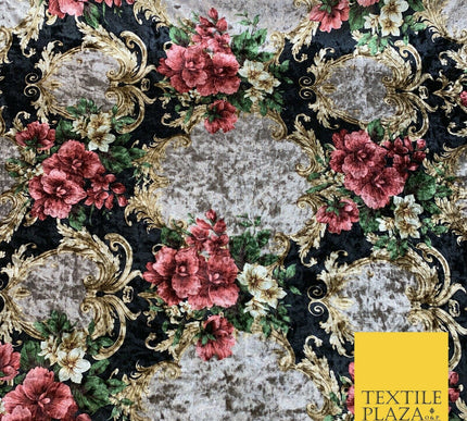 Various Floral Stripe Optical Blossom Printed Soft Stretch Velvet Dress Fabric