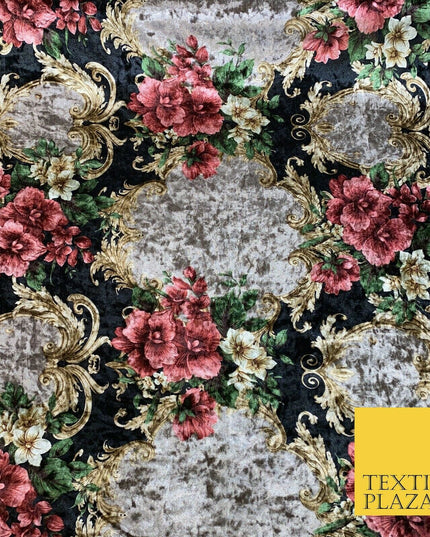 Various Floral Stripe Optical Blossom Printed Soft Stretch Velvet Dress Fabric