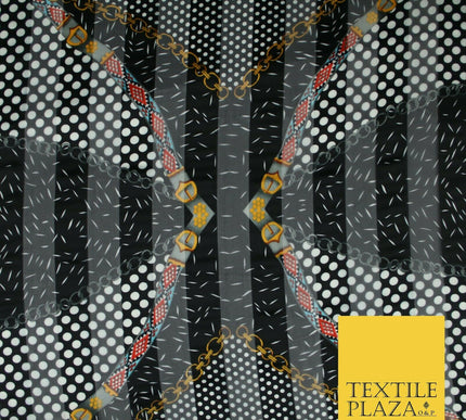 Premium Floral Chain Belt Spotted Stripe Satin Printed Georgette Dress Fabric