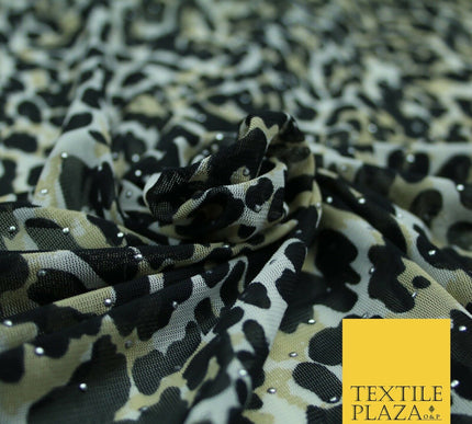 4 Way Stretch Cheetah Print Metallic Dot Jersey Power Net Mesh Dress Fabric 2420