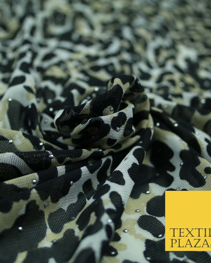 4 Way Stretch Cheetah Print Metallic Dot Jersey Power Net Mesh Dress Fabric 2420